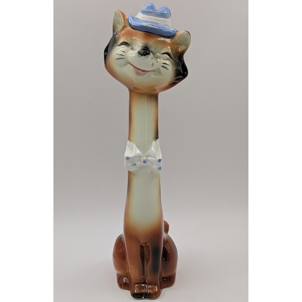 VTG 1956 Napco Tall Long‎ Neck Anthropomorphic Cat Kitten Shaker Salt Pepper